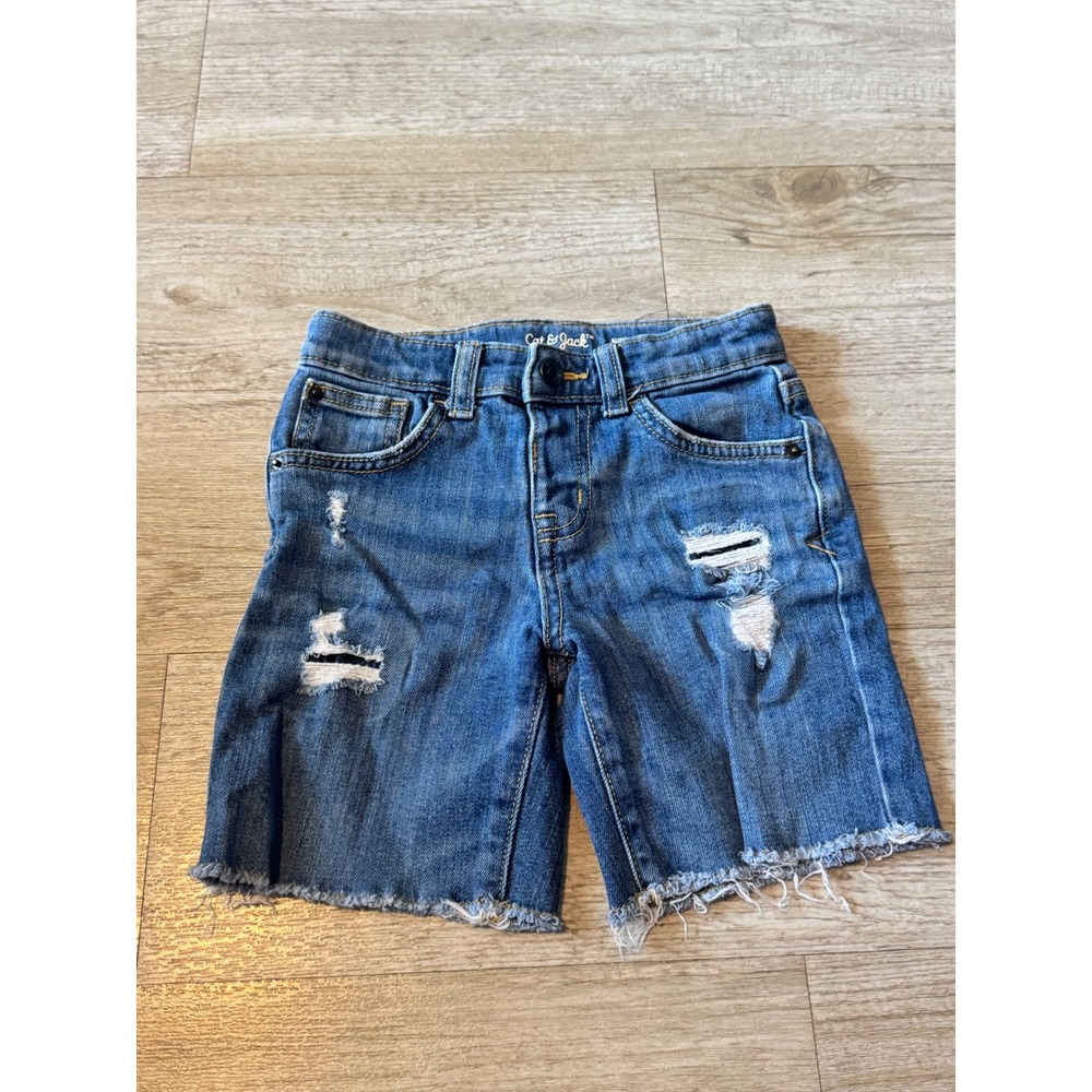 Cat & Jack Boys Super Stretch Distressed Denim Shorts Medium Wash Blue 5T